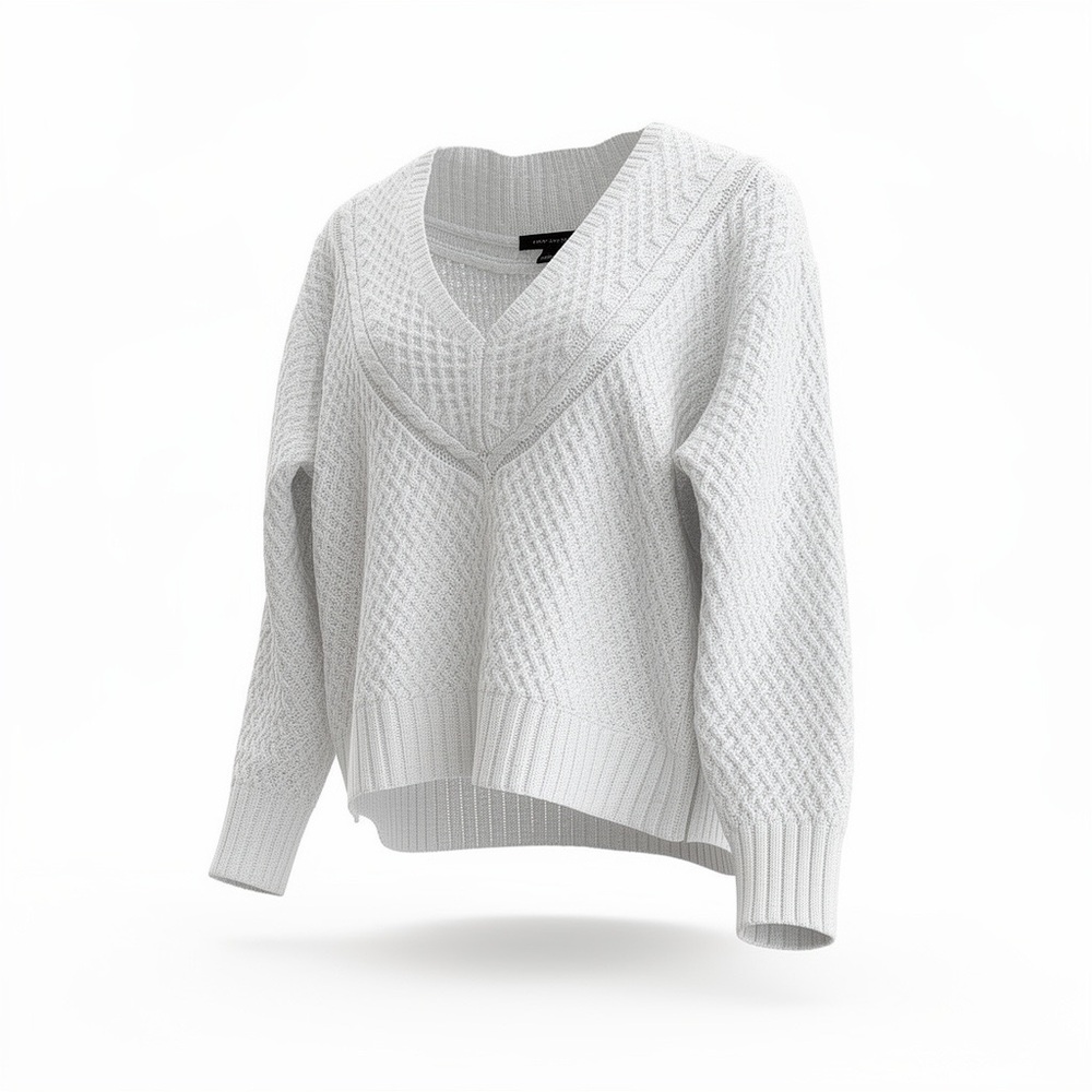 Ann Taylor Large White V-Neck Knit Sweater